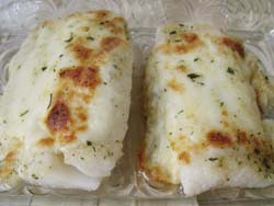 Bacalao confitado con queso gratinado